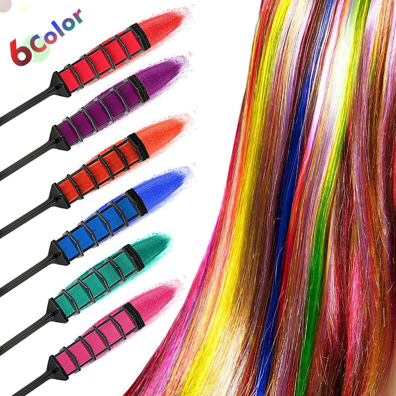 6pcs Personal Salon Easy To Use Mini Hair Dye Comb Disposable Crayons Grey Purple Red Hair Color Chalk Hair Dyeing Tool TSLM2