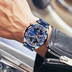 MINI FOUCS Chronograph Watches Man Clock Sport Watches For Men Fashion Rose Gold Watch Men Luxury Brand Stainless Steel Luminous