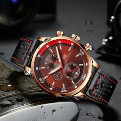 MINI FOCUS Watches Mens Luxury Brand Sport Watch Men Fashion Leather Wrist Watches Black Blue Coffee Male Clock For Gentleman