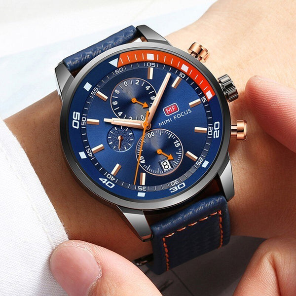 MINI FOCUS Watches Mens Luxury Brand Sport Watch Men Fashion Leather Wrist Watches Black Blue Coffee Male Clock For Gentleman