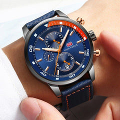 MINI FOCUS Watches Mens Luxury Brand Sport Watch Men Fashion Leather Wrist Watches Black Blue Coffee Male Clock For Gentleman