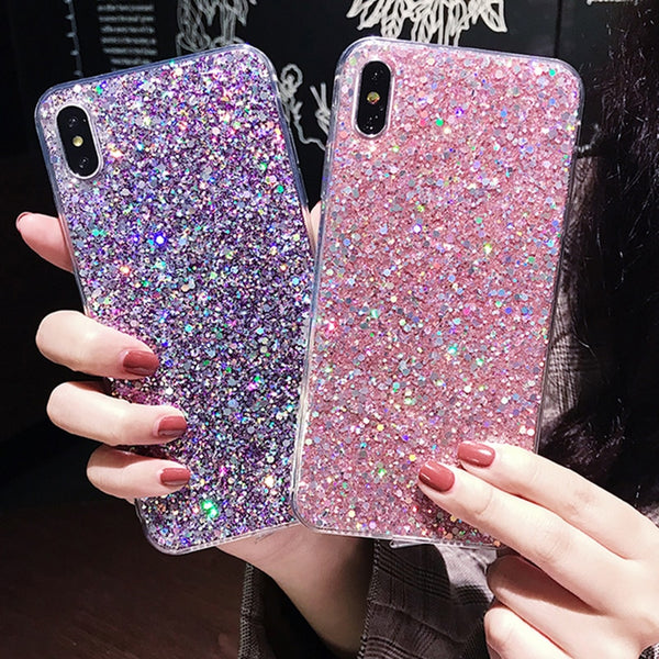 Shinning Glitter Cases For iphone 6 6S 8 Plus X XR XS Max Soft Love Heart Phone Silicon TPU Capa Fundas for iPhone 7Plus