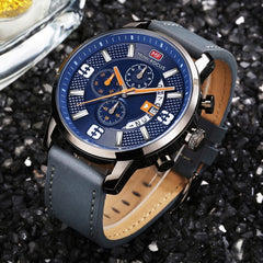 MINI FOCUS Sports Watch For Men Luxury Casual Chronograph Watches Quartz Men's Watch Genuine Leather Top Brand Luxury Military