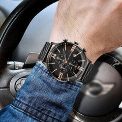 MINI FOCUS 3 Eyes Chronograph Watches Men Luxury Brand Sports Men's Watches Quartz Watch Man Fashion Stainless Steel Auto Date