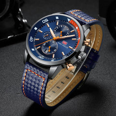 MINI FOCUS Watches Mens Luxury Brand Sport Watch Men Fashion Leather Wrist Watches Black Blue Coffee Male Clock For Gentleman
