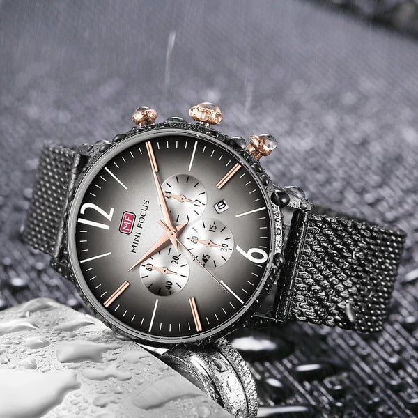 MINI FOCUS Thin Chronograph Men Watches Top Brand Luxury Fashion Sports Watch Men Stainless Steel Mesh Strap Quartz Male Clock