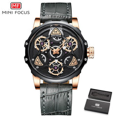 MINIFOCUS 3D Hollow Creative Watch Men Rotating Wheel Design Sports Watches Mens 2019 Luxury Brand Leather Watch Military Quartz