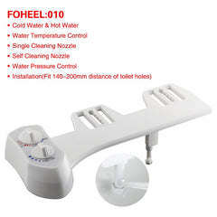 FOHEEL Non-Electric Toilet Seat Bidet Hot Cold Water Bathroom Muslim Shattaf Washing Bidet Sprayer Self-Cleaning Nozzle