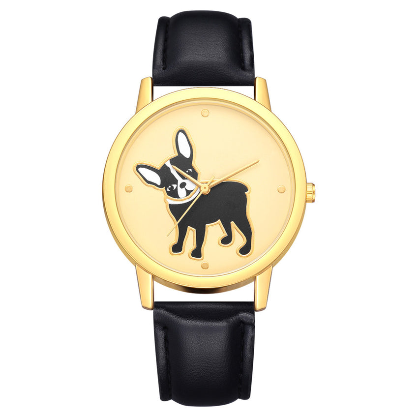 Women's Watches Casual  Ladies Quartz Wristwatch Golden Border Puppy Pattern Dial Leather Strap Clock Dress Gift Reloj Mujer@50