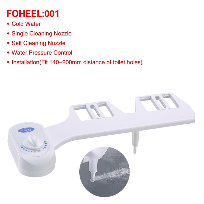 FOHEEL Non-Electric Toilet Seat Bidet Hot Cold Water Bathroom Muslim Shattaf Washing Bidet Sprayer Self-Cleaning Nozzle