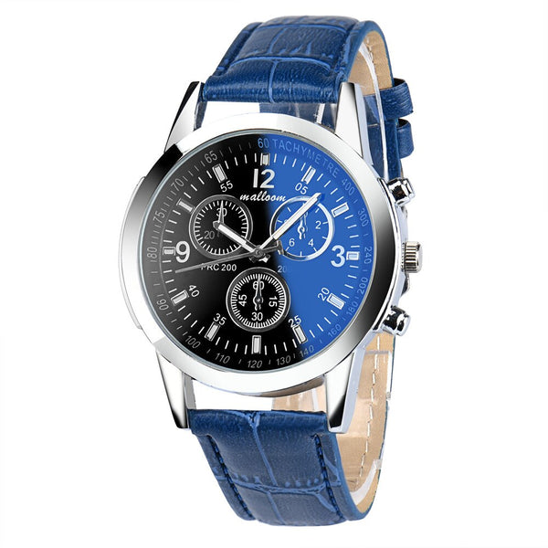 Men Wristwatch Clock Luxury Fashion Faux Leather Blue Ray Glass Quartz Analog Watch Man Montre Homme 2019 relogio masculino