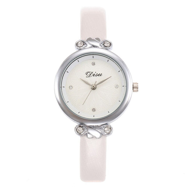 Minimalism Women's Watches Good Dial  Business Ladies Quartz Wristwatch With Rhinestone Solid Color Leather Strap Clock DISU@50