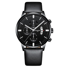 DISU Men Wrist Watch Quartz Sport Military Stainless Steel Dial Leather Band watches man male watch metal relogios masculino