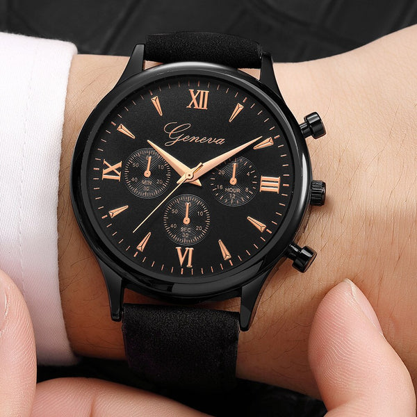 Geneva Men Watches Luxury Faux Leather Blue Ray Glass Quartz Analog watch man watches mens 2019 relogios masculino