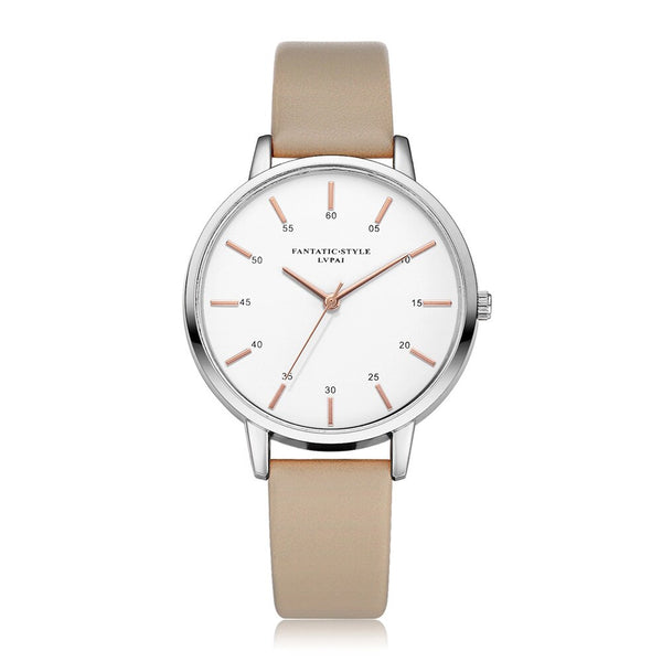 Hot Sale Women Watches Silver Border Scale Disc Ladies Quartz Wristwatch Solid Color Leather Strap Clock Fashion Reloj Mujer@50