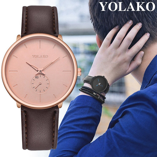 YOLAKO Men's Watch Luxurious Business Leather Belt Simple Mirror Quartz Wristwatch Mens new arrival in men wrist watches