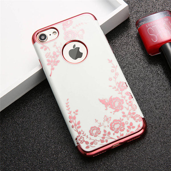 Fashion Flower Phone Cases For iphone 7 6 6s Plus Case Plating Soft TPU Silicone Cover Elegant Lady Floral Butterfly Capa