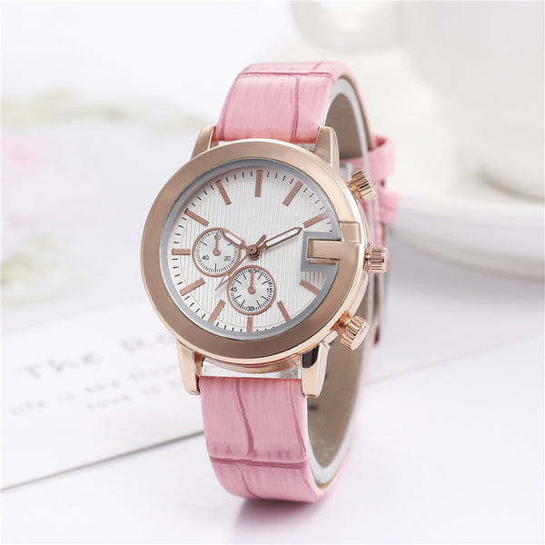 Business  Women Watches False Binocular Dial Ladies Quartz Wristwatch Solid Color Leather Strap  Meeting Clock Montre Femme@50
