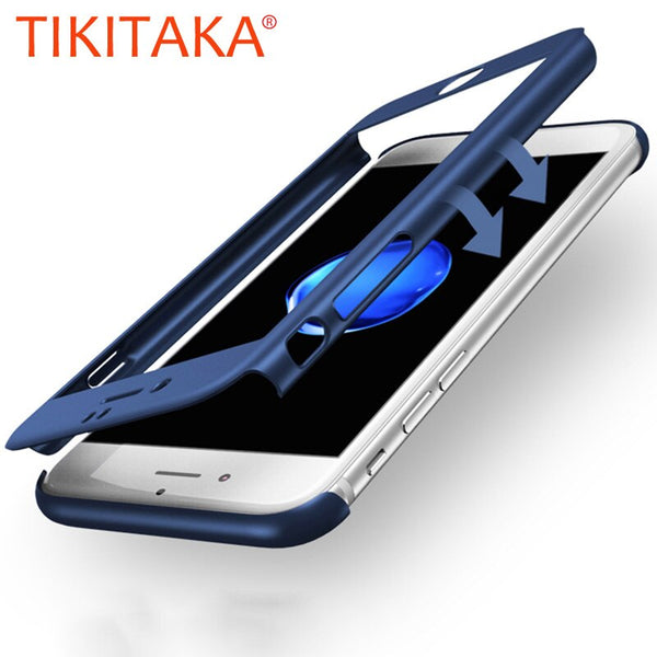 360 Degree Phone Cases For iPhone X 8 7 6 6s Plus 5 5s SE Case Ultra thin Hard PC Shockproof Armor Cover Shell Capa + Glass Film