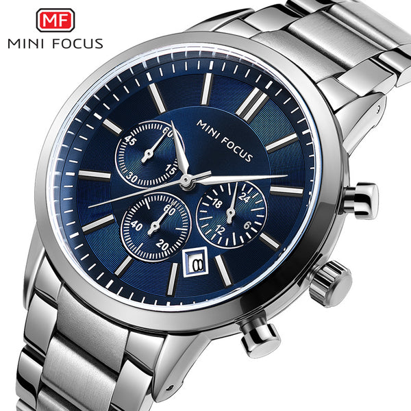 MINI FOCUS Fashion Men Watches 2019 Luxury Brand Stainless Steel Men's Watches Quartz Watches Men Waterproof Silver Watch Men