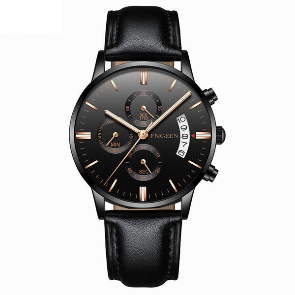 FNGEEN Man Watch Luxury Casual Quartz Waterproof Calendar Leather Belt Watches Mens 2019 Men Wristwatch Clock horloges mannen