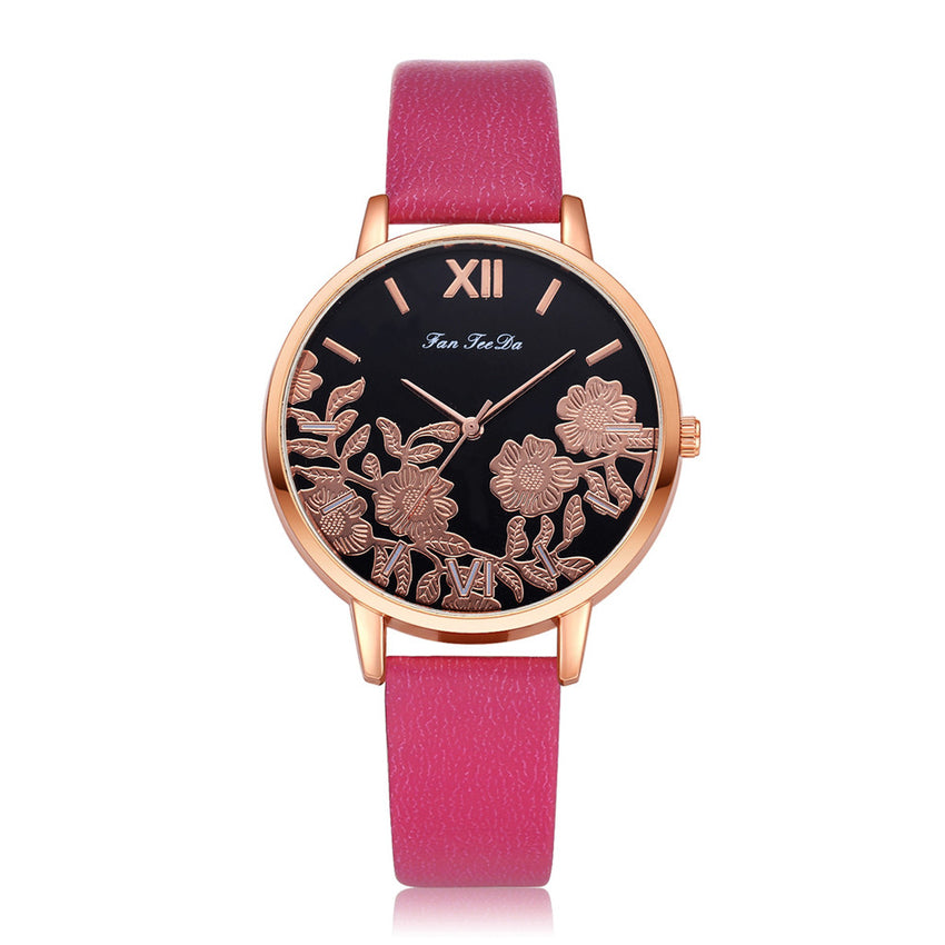 High Quality Women's Watches Plant Pattern Dial Ladies Fashion Quartz Wristwatch Leather FanTeeDa Casual Clock Reloj Mujer @50