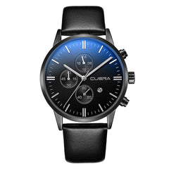 DISU Men Watches Faux Leather Blue Ray Glass Quartz Analog watch mens wrist watches day date relogios masculino