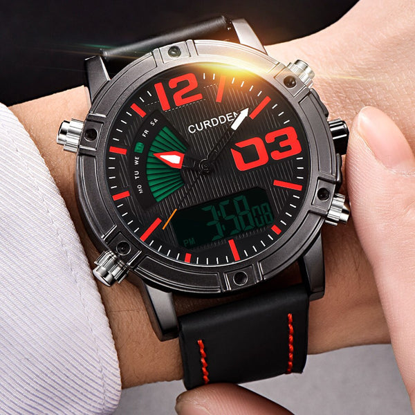 Mens Wristwatch Sports LED Military Leather Analog Quartz Gift Watch Mens Reloj Hombre 2019 Men Wristwatch Clock