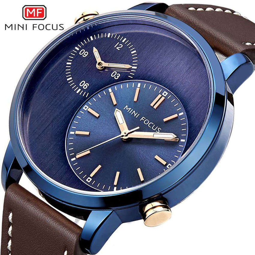 MINI FOCUS Two Time Zones Creative Watch Man 2019 Top Brand Luxury Men Watch Leather Quartz Fashion Male Clock Relogio Masculino