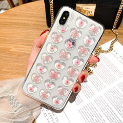3D Pink Love Heart Phone Case for IPhone X XS Max xr 7 6s 8 Plus Candy Soft Silicone TPU Dried Flower Case Back Cover Female