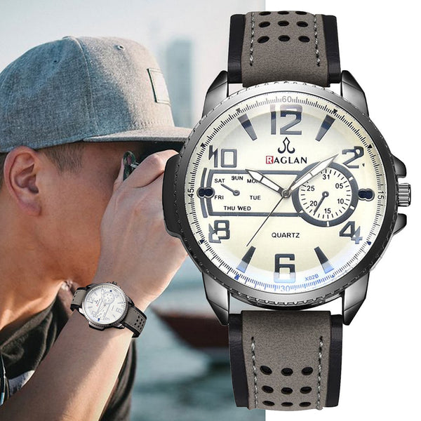 Men Watch Quartz High Quality Leather Blu Ray Glass Clock Watch Mens new arrival in men wrist watches relogios masculinos