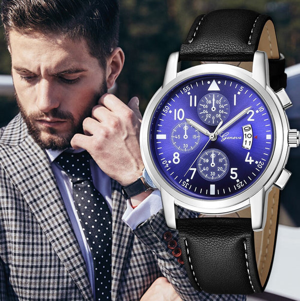 DISU Men Wrist Watch New Fashion Luxury Leather Band Analog Quartz Diamond watch man wrist watches day date mens watches