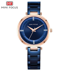 MINIFOCUS Women's Watches Brand Luxury 2019 Fashion Ladies Watch Women Waterproof Rose Gold Quartz Watch Stainless Steel Blue