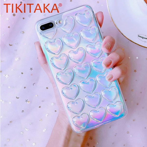 Fashion Gradient Laser Case For iPhone 6 Plus Case Colorful Soft Love Heart Mobile Phone Bag For iPhone 6 6s Plus With Lanyard