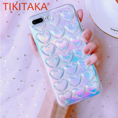 Fashion Gradient Laser Case For iPhone 6 Plus Case Colorful Soft Love Heart Mobile Phone Bag For iPhone 6 6s Plus With Lanyard