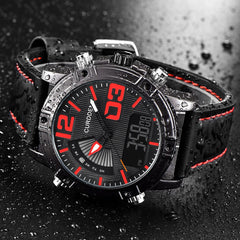 Mens Wristwatch Sports LED Military Leather Analog Quartz Gift Watch Mens Reloj Hombre 2019 Men Wristwatch Clock