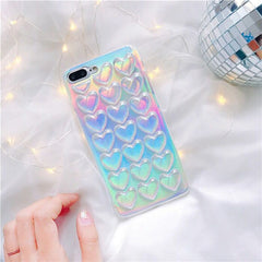 Fashion Gradient Laser Case For iPhone 6 Plus Case Colorful Soft Love Heart Mobile Phone Bag For iPhone 6 6s Plus With Lanyard