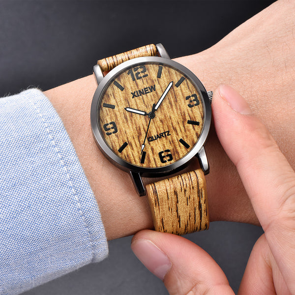 XINEW Women Men Watch Texture Imitation Wooden Retro Leather Quartz watch man vintage men wristwatch clock relogios masculino