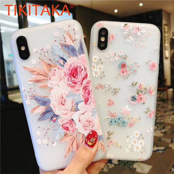 Fashion Flower Silicon Phone Case For iPhone 7 8 Plus Rose Floral Leaves Cases For iPhone X 7 6 6S Plus 5 5S SE Soft TPU Cover