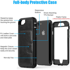 For iPhone 6 6S 7 8 Plus X XS XR XS Max Case Hybrid Tough Armor Slide Card Holder Cover Luxury Magnetic Flip Wallet Case