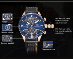 MINIFOCUS Men's Watches Quartz Watches Men Luxury Brand Waterproof Sport Wristwatch Mens Leather Strap Military Watch Male Clock