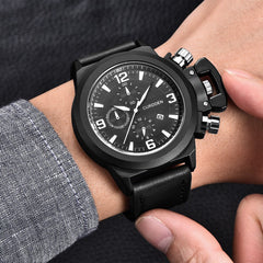 DISU Men Watch Leather Quartz Luxury Brand Waterproof Wristwatch Mens wrist watches day date relogio masculino