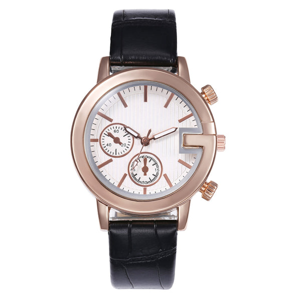 Business  Women Watches False Binocular Dial Ladies Quartz Wristwatch Solid Color Leather Strap  Meeting Clock Montre Femme@50
