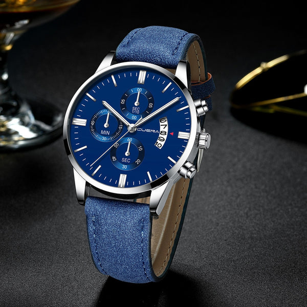 Men's Watch Stainless Steel Sport Analog Leather Band Analog Quartz Wristwatch Mens Relojes Hombre 2019 erkek kol saati