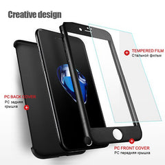 360 Degree Full Cover Anti-fall Phone Case For iPhone 6 6S Plus X Xs Max Xr 7 8 Plus With Tempered Glass Case Hard PC Shell Capa