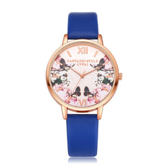 Fashion Watches Women Plant Pattern Dial Ladies Simple Quartz Wristwatch Casual Clock Leather High Quality Zegarki Damskie@50