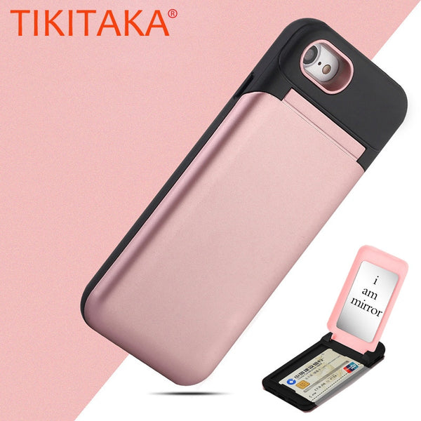 Mirror Flip Case For iphone X 8 7 6 6s Plus Fundas Multifunction Wallet Stand Holder Cover Makeup Phone Cases + Card Slots Coque