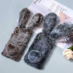 TIKIITAKA Plush Warm Phone Case for iPhone XS Max XR X Case 3D Rabbit Ears Furry fluffy Fur Cover for iPhone 6 6S 7 8 Plus Cases