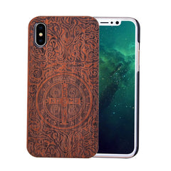 Genuine Natural Wood Case For iPhone X 8 7 6 6s Plus 5s 5 SE Cover Novel Embossed Flower Skull Wolf Pattern Wooden Phone Cases