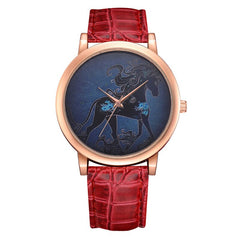 Casual  Women Watches Rose Gold  Dial Ladies Fashion Horse Pattern Quartz Wristwatch Simple Leather Strap Clock Reloj Mujer @50